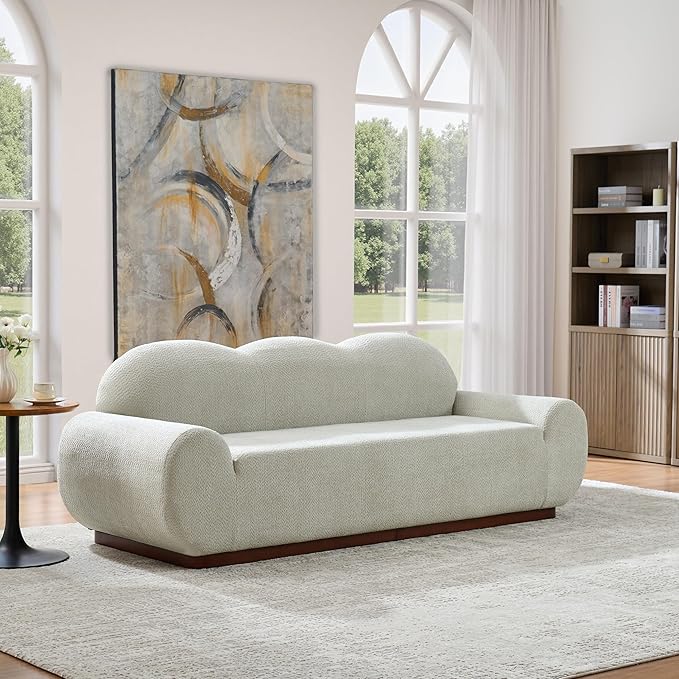 Christopher Knight Home Zera 88" Comfy Boucle Upholstered Cloud Couch, 3-Seater Sofa Couches, Low Profile Home Sofa Living Room with Round Arm, Sturdy Wooden Frame Lounge Chair Indoor, Light Green