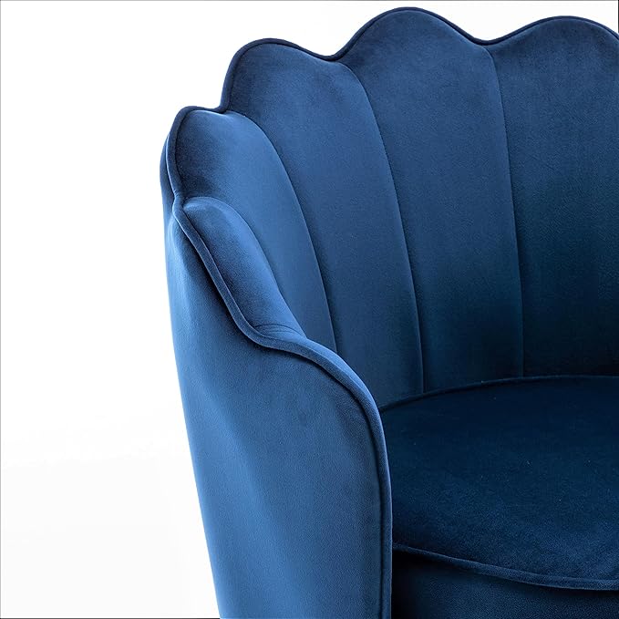 Container Furniture Direct Velvet Barrel Accent Chair with Scalloped Silhouette and Gold Metal Legs, Decorative Piece Suitable for Traditional, Modern, and Contemporary Spaces, Navy Blue