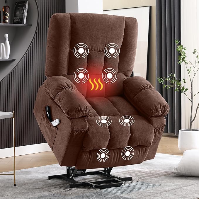 Power Lift Recliner Chair for Elderly with Vibration Massage and Lumbar Heating, Electric Lift Recliner Single Sofa with Side Pocket and USB Charge Port for Living Room