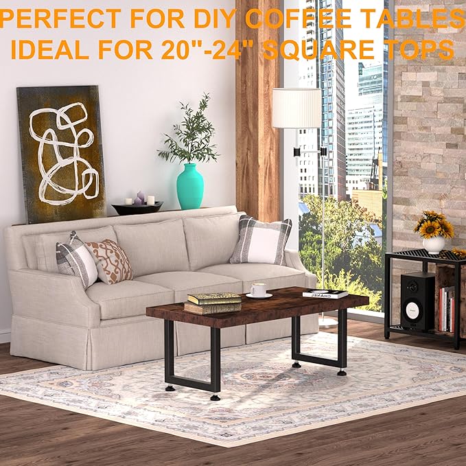 CHICAURA Heavy-Duty Metal Table Legs, 16x16 inches, Modern Industrial Style Steel Square Frame, Suitable for Coffee Tables, Side Tables, etc., Load-Bearing Capacity of 800 pounds, 2-Piece Set (Black)