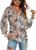 Romanstii Women's Casual V-Neck T-Shirts Loose Puff Long Sleeve Tops Tunic Blouses