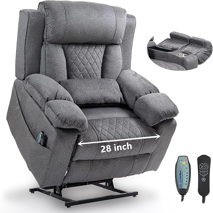 28 inch Extra Wide Power Lift Assist Recliner Chair for Elderly Big and Tall Men, Heavy Duty Lift Chair with Heat and Massage, Cup Holders & USB for Adults Lazy Boy Sleeping, Light Brown