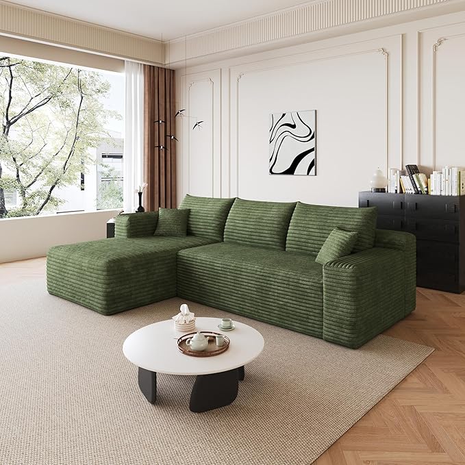AUGOP 96" Sectional Couches for Living Room Modern Modular Sofa with L-Shape Couchs Upholstered Boneless Couch Deep Seat Sectional Couch with Chaise (Green, 96" Left Facing Chaise+2Seaters)