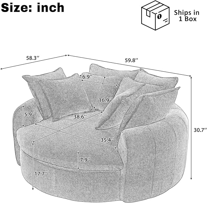 LUMISOL Boneless Couch with 8 Throw Pillows, Full-Compressed, 59.8" Upholstered Single Cloud Sofa Chair, Round Chaise Sofa for Living Room Apartment Office Small Space, Orange