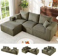 WESTSETLUX 108” Cloud Sectional Sofa Couch with High-Seat, Corduroy Modular Sofa with Oversized Chaise, High-Back Modern L-Shaped Couches for Living Room, No Assembly Required (Green)