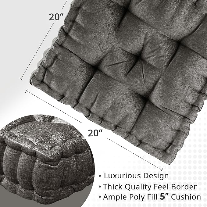 Intelligent Design Azza Floor Pillow, Large Cushions Sitting for Adults, Floor Pillow for Meditation or Yoga, Lustrous Chenille Tufted with Scalloped Edges for Bench/Chair Cushion, 20"x20"x5" Charcoal