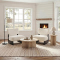 Beige Furry Living Room Chairs Set of 2, Cozy Upholstered Armless Accent Chair for Bedroom, Black Wood Frame, Vintage Modern Lounge Reading Chair for Apartment Waiting Room Office, Beige