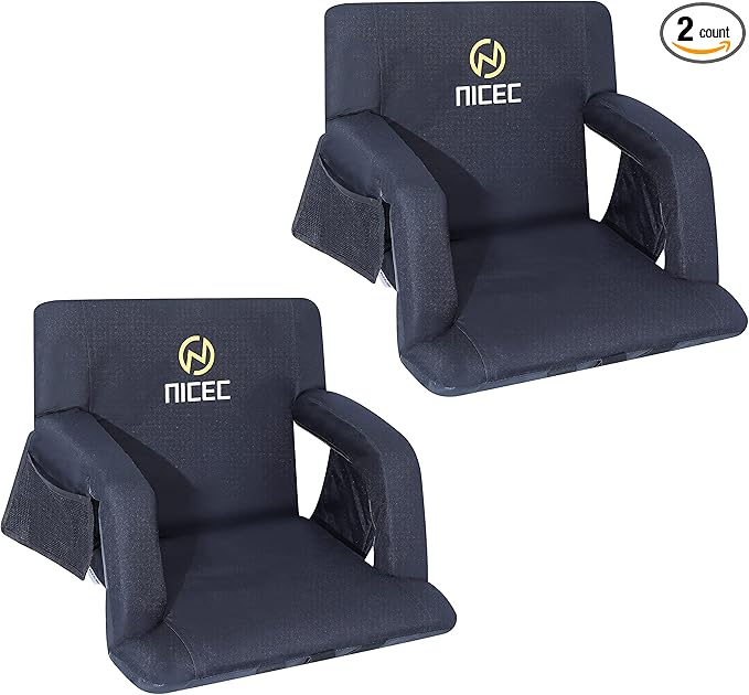 Nice C Stadium Seats, Floor Chair, Bleacher Chairs, 5 Reclining Positions Waterproof Cushion, Ultralight, Foldable, Extra Thick Padding, with Shoulder Straps & Net Pockets, Power Bank Not Included