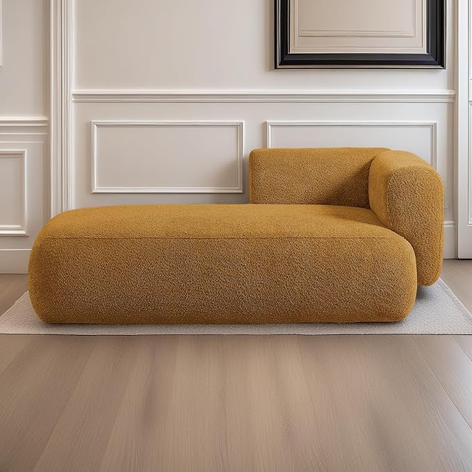 ZEKOKO Boucle Chaise Lounge Chair Indoor Comfy Fluffy Lounge Sofa Upholstered Chaise Lounge Modern Lounge Chair Indoor for Living Room Bedroom Office (Left Hand, Orange)