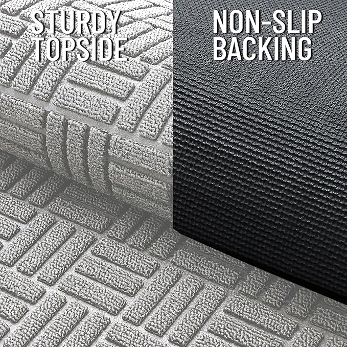 OLANLY Front Door Mat Outside Entrance 33x21, Absorbent, Heavy Duty Sturdy Natural Rubber Doormat Indoor Outdoor, Non-Slip, Stain and Fade Resistant, Low Profile Floor Mat for Entryway, Light Gray