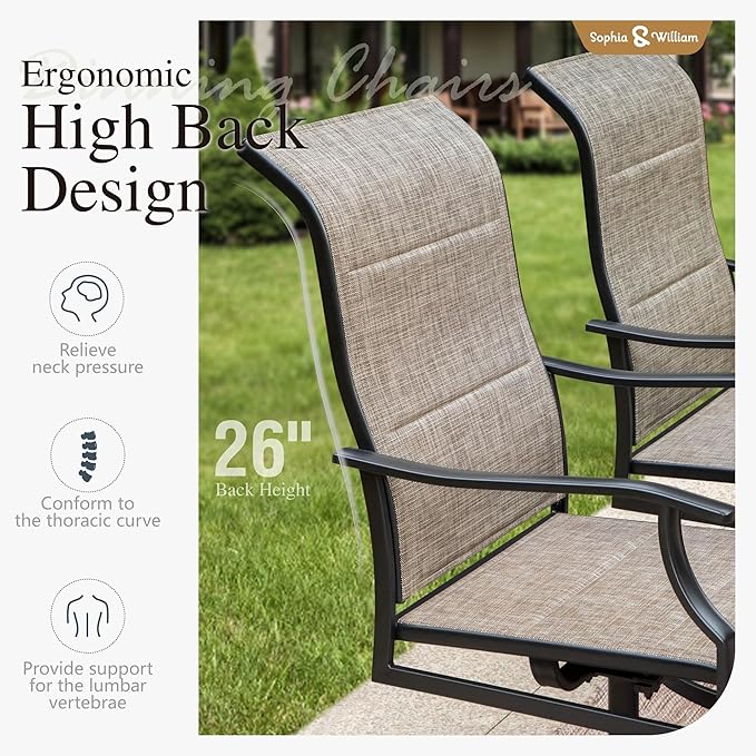 Sophia & William 7 Piece Outdoor Patio Dining Set, Patio Furniture Set with 6 Swivel High Back Patio Dining Chairs and Rectangular Metal Table, Textilene Fabric for Backyard, Poolside, Balcony