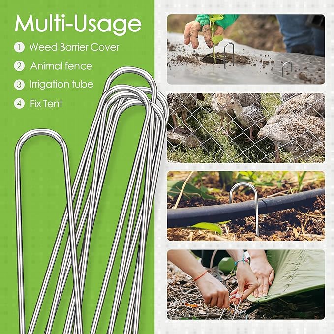 FAAYUCK 12 Inch Landscape Staples, 50 Pack Galvanized Landscape Stakes Heavy Duty 8 Gauge U-Shaped Garden Stakes, Ground Stakes for Weed Barrier Fabric, Irrigation Tubing, Fence, Outdoor Decorations