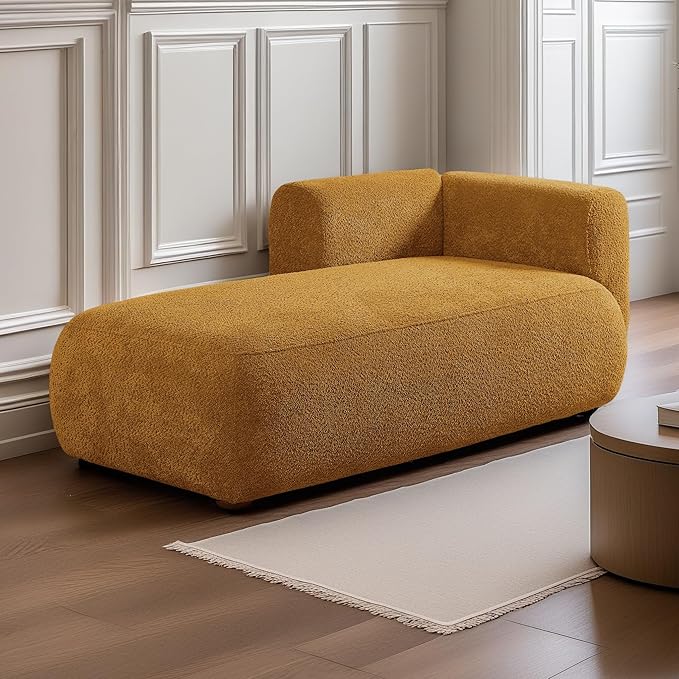 ZEKOKO Boucle Chaise Lounge Chair Indoor Comfy Fluffy Lounge Sofa Upholstered Chaise Lounge Modern Lounge Chair Indoor for Living Room Bedroom Office (Left Hand, Orange)