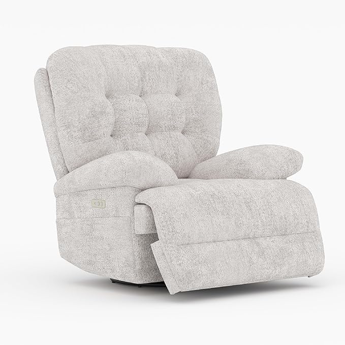 COLAMY Floren Power Swivel Recliner Chair with USB & Type-c Charge,Oversized and Padded Upholstered Deep Seat and Armrest，Rocking Recliner with Double Storage Pockets,Beige