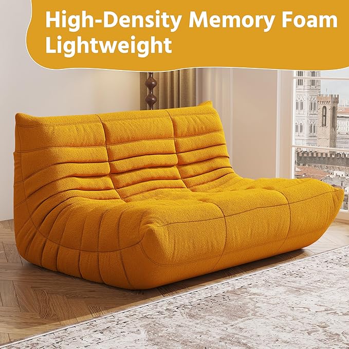 Bean Bag Chair, Fireside Chair, Large Bean Bag Chair for Adults, Bean Bag Chairs for Teens with High-Resilience Foam, Non-Slip Base Floor Lounge Sofa,Living Room (Yellow, Loveseat)