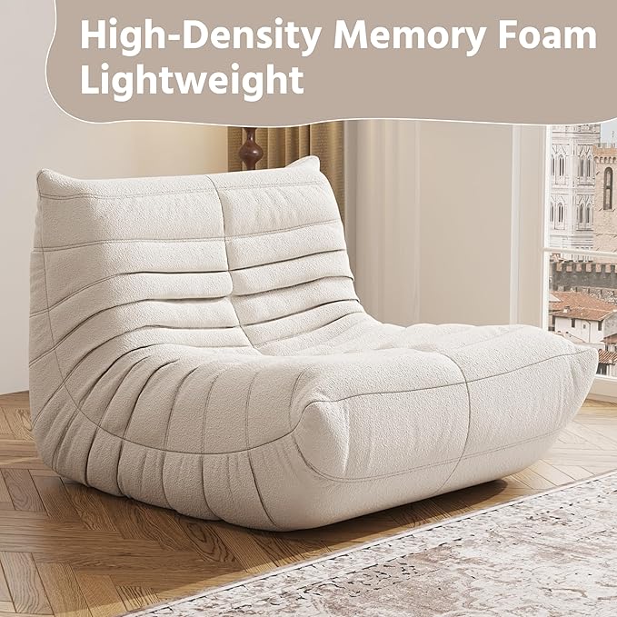 Bean Bag Chair, Fireside Chair, Large Bean Bag Chair for Adults, Bean Bag Chairs for Teens with High-Resilience Foam, Non-Slip Base Floor Lounge Sofa,Living Room (White, Single)