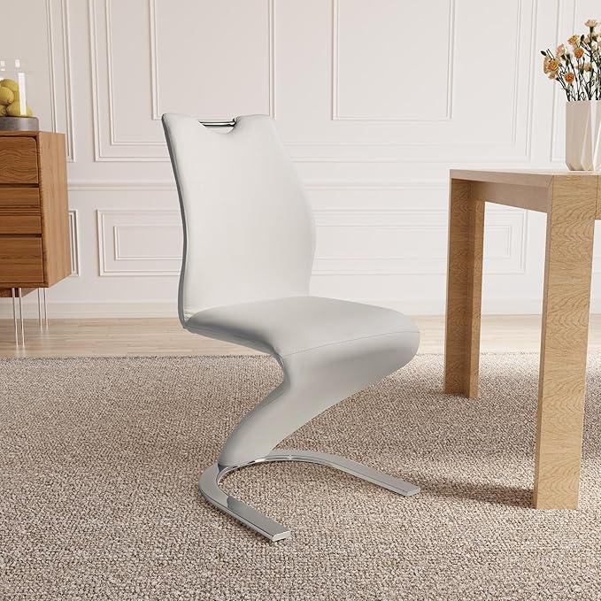 Mermaid Dining Chairs Set of 2,Modern Kitchen Dining Room Armless Upholstered Side Chairs in PU Leather Cushion Seat and Sturdy Metal Leg(2 White)
