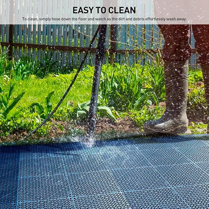 MAXWAVE 18 Pack 12" x 12" Modular Interlocking Floor Mats, Soft PVC Non-Slip Drainage Tiles, Splicing Rubber Cushion Flooring for Deck, Shower, Pool, Basement, Shed, Indoor and Outdoor Use