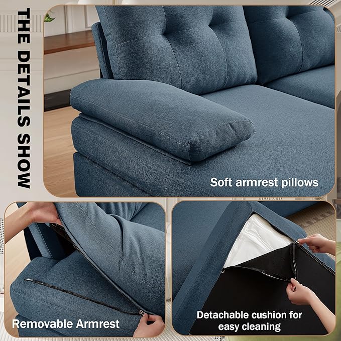 Chireca 111" Sectional Couch for Living Room, Modern Polyester Fibre U Shaped Sofa Couches with Double Chaise, Upholstered 4 Seater Sofa for Living Room, Apartment, Office, Blue