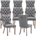 YeahFurn Grey Mid Century Modern Dining Chairs Set of 8, Linen Upholstered Kitchen & Dining Room Chairs with Nailhead Trim & Solid Wood Legs, Elegant Sillas De Comedor (Grey, 8 Pcs)