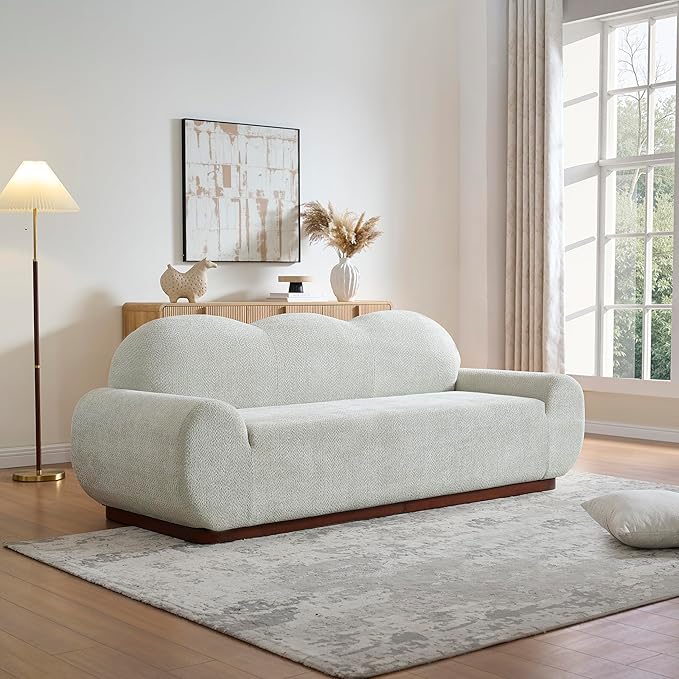 Christopher Knight Home Zera 88" Comfy Boucle Upholstered Cloud Couch, 3-Seater Sofa Couches, Low Profile Home Sofa Living Room with Round Arm, Sturdy Wooden Frame Lounge Chair Indoor, Light Green