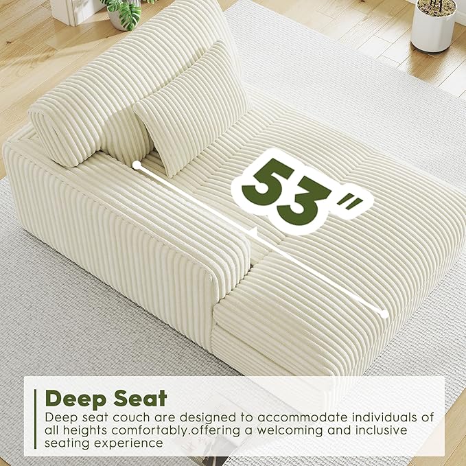 Oversized Chaise Lounge Sofa Chair Indoor，Soft Corduroy Fabric, Boneless sofawith Cushion，A Comfortable, deep-Seated Cloud Sofa for use in The Living Room.(Singler-Left-arm-White)
