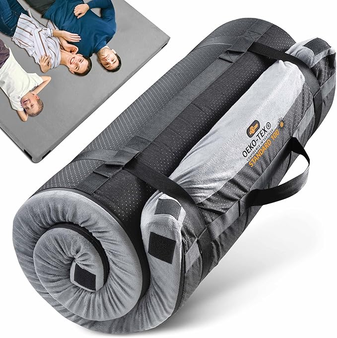 GAIALOOP 3 Inch Memory Foam Camping Mattress, Dual Layer Thick Sleeping Camp Pad for Car Tent Cot, Roll-Up Portable Glamping Floor Bed for Guests Sleepover
