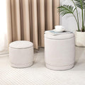 Homebeez Round Storage Ottoman Set of 2, Chenille Fabric Stool with Removable Lid, Multifunctional Foot Rest Pouf for Living Room, Bedroom, Dorm, Supports 300 lbs, Beige