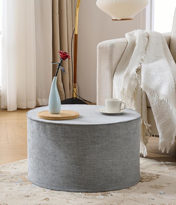 Weaverlane Large 22" Sturdy Ottoman Pouf for Living Room, Bedroom, Playroom, High Density Foam Filling Footrest, Side Table, Extra Seating Home College Dorm Décor Extra Firm (Gray)