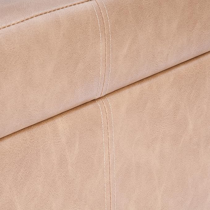 HomePop Faux Leather Square Storage Ottoman with Wood Legs, Sand