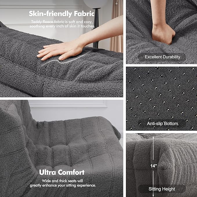Bean Bag Loveseat Chair Big Sofa Beanbag Chair for Adults Fireside Chair Bean Bag Lounger with Memory Foam Filled for Home,Apartment or Gaming Venue（DGY Teddy）