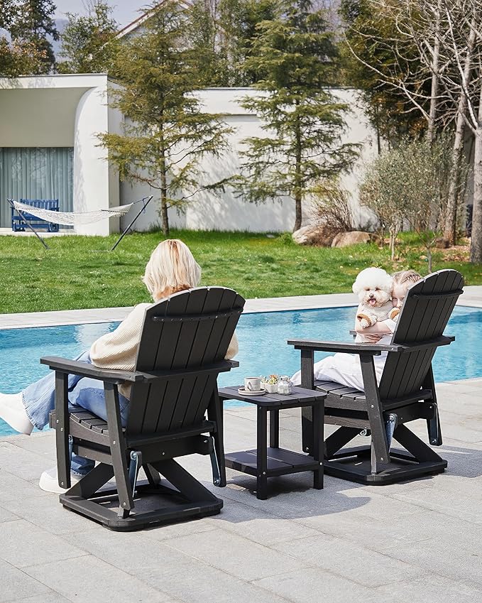 SERWALL Adirondack Swivel Glider, HDPE Glider Set of 4 for Outdoor, All-Weather Glider Rocking Chair for Porch, Balcony, Black
