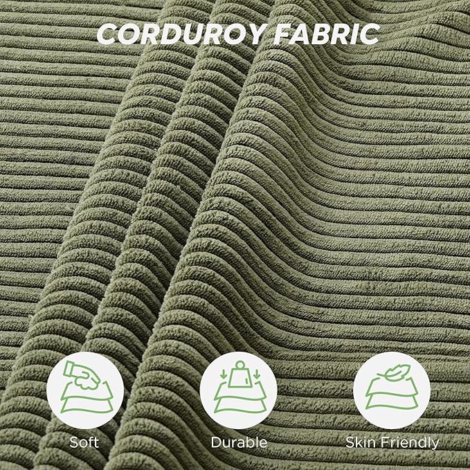 Sectional Cloud Boneless Couch for Living Room Bedroom, Comfy Modern L Shaped Modular Sofa with Left Facing Chaise, Deep Seat Memory Foam Couch in Box, No Assembly (Fine Striped Corduroy, Green)