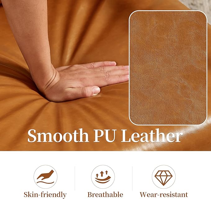 Zouron PU Leather Accent Chair for Bedroom, Living Room Chairs Contemporary Modern Upholstered Armchair with Metal Frame, for Living Room, Office, Reception Area, Set of 2, Brown PU
