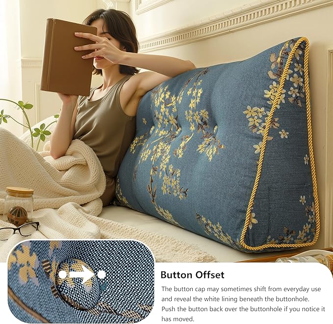 WOWMAX Large Bolster Triangular Headboard Backrest Positioning Support Reading Wedge Pillow for Day Bed Bunk Bed Removable Cover California King Lake Blue