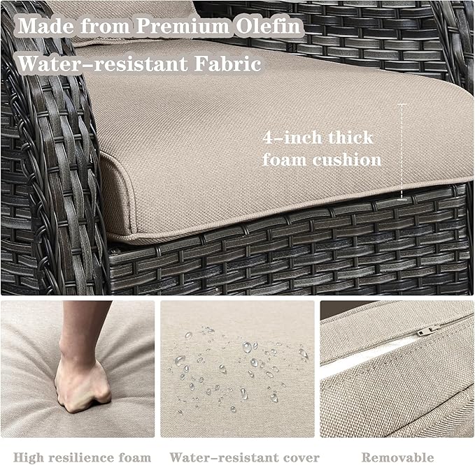 Belord Wicker Outdoor Furniture Patio Furniture Set - 6 Piece Patio Conversation Set with Swivel Rocker Chairs, Rattan Sofa, Ottomans and Coffee Table, Beige Cushion