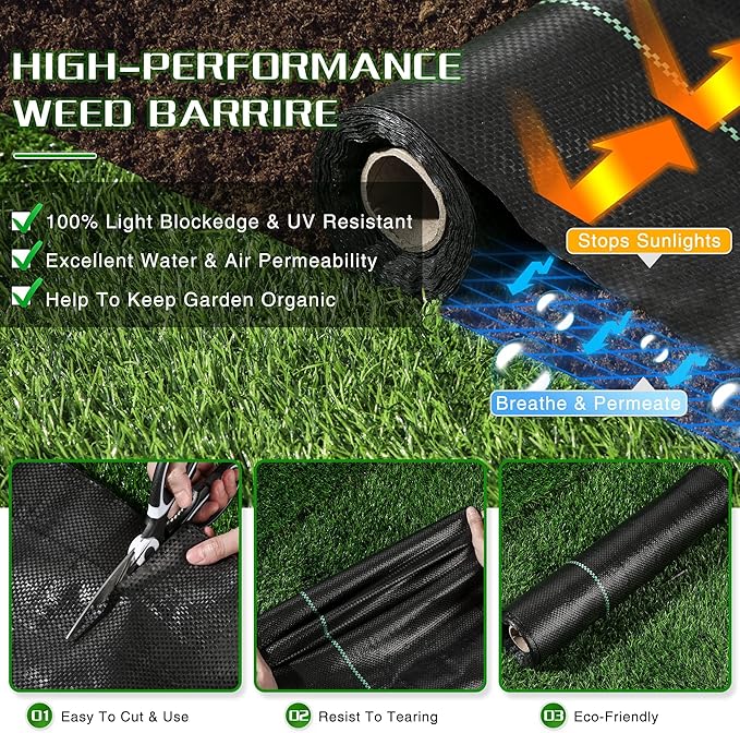 Kijamilee Weed Barrier Landscape Fabric Heavy Duty, 4FT x 300FT Thicken Garden Fabric Weed Mats, Weed Control Garden Cloth, Woven Geotextile Fabric for Garden Beds, Underlayment, Commercial Driveway