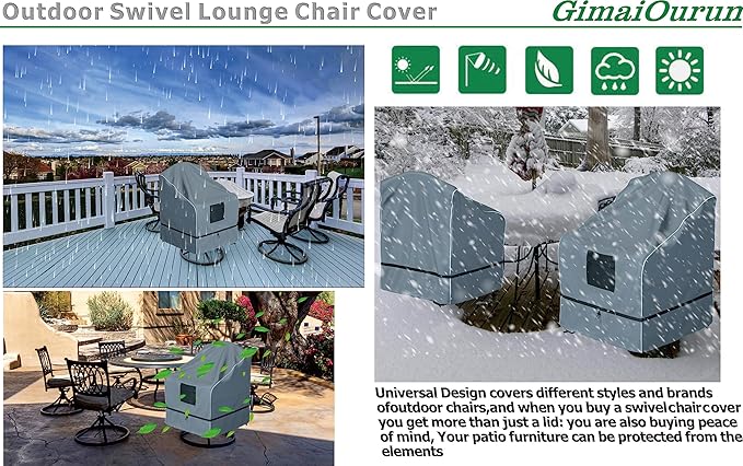 GimaiOurun Outdoor Swivel Recliner Cover, Waterproof Heavy Duty Outdoor Lawn Patio Furniture Rocking Chair Covers, (29 W x 31 D x 38.5 H Inches) 1 Pack, Grey