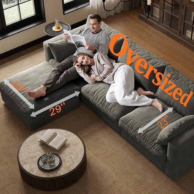 Cloud Modular Sectional Sofa Couch, 99" Oversized Sectional Couches for Living Room, Cloud Modular I-Shaped Sofa with Chaise, 3 Seater, Chenille, Dark Gray