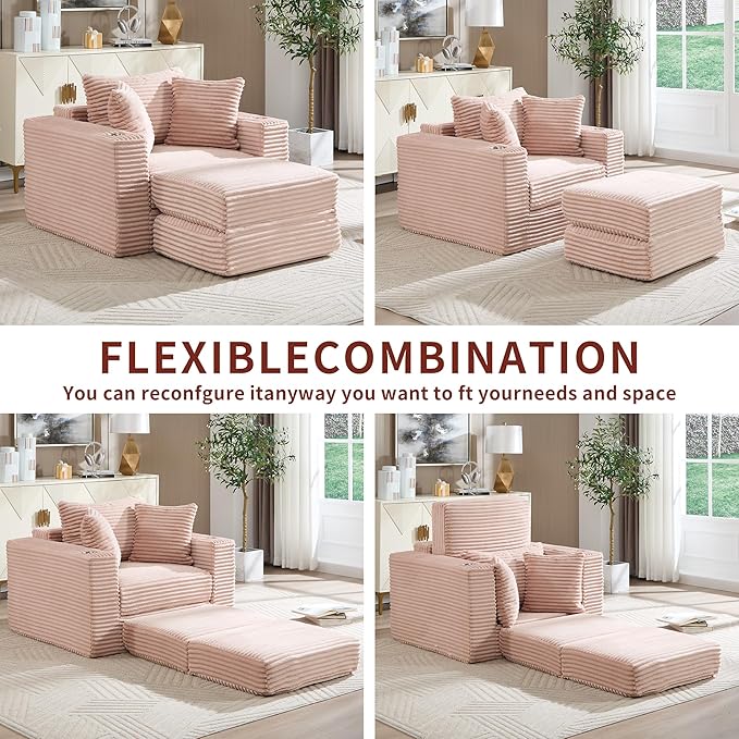 Boneless Chaise Lounge Chair Indoor, All-Foam Convertible Lounge Chair with No Frame, Wide Reclining Floor Lounger for Reading, Napping & Relaxation, No Assembly Needed (Pink)