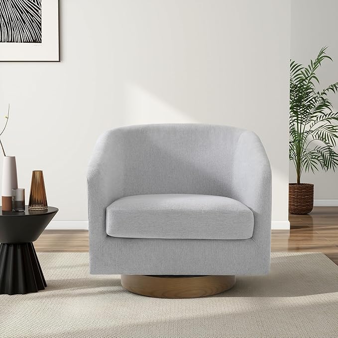 Swivel Barrel Chair, Modern Round PU Leather Accent Armchair for Living Room, Bedroom, Oversized Comfy Club Reading Chairs for Adults (Chenille Beige, Set of 1)