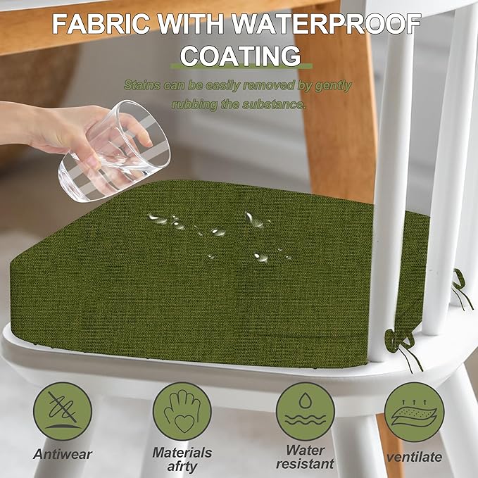 17'' x 16'' x 2.5"Thick Chair Cushions for Dining Chairs, 6 Pack WaterProof Easy Clean Kitchen Chair Pads with Ties and Non-Slip Backing - 30D High Elastic Foam Soft Kitchen Chair Cushions