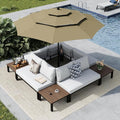 MFSTUDIO 8 Pieces Patio Furniture Set with 10ft 3 Tier Auto-tilt Umbrella,Outdoor Metal Frame Patio Sectional Sofa Conversation Set with 4 Coffee Tables&Removable Cushion for Backyard,Garden,Poolside