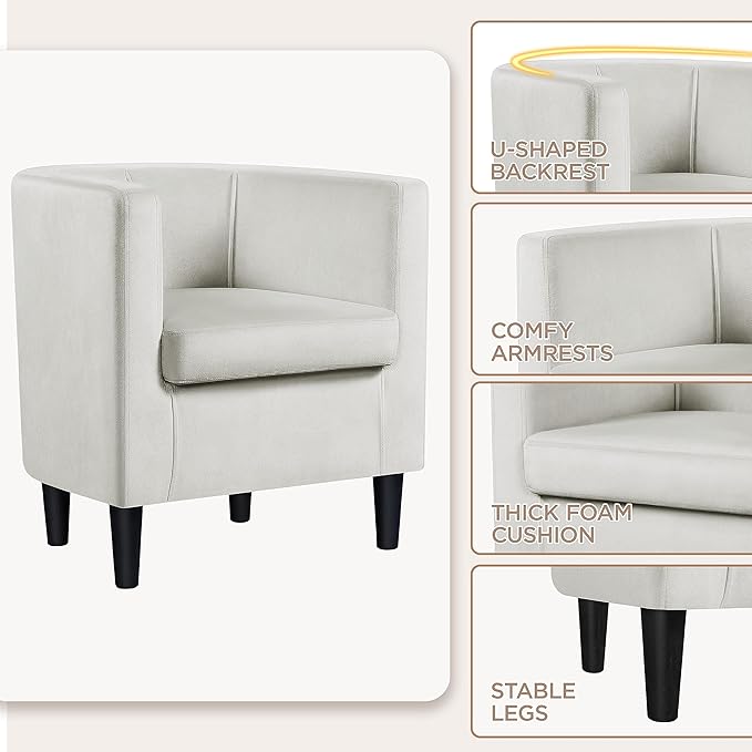 Yaheetech Velvet Accent Chair, Modern and Comfortable Armchairs, Upholstered Barrel Sofa Chair for Living Room Bedroom Waiting Room, Beige, 2pcs