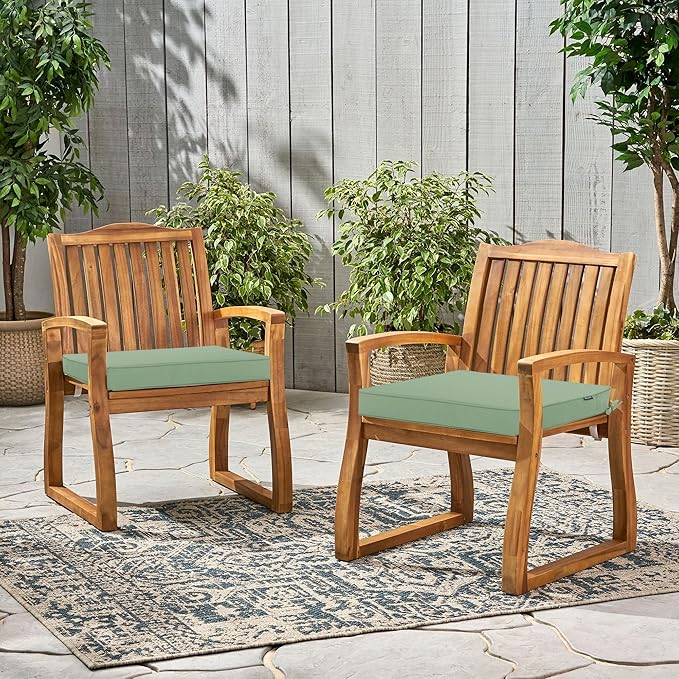 Outdoor Chair Cushions 22 x 22 Inch Waterproof Patio Chair Cushions with Tie 5 Year Color Fastness Thick Outdoor Seat Cushion for Garden Lawn Patio Furniture Sage Green Set of 2