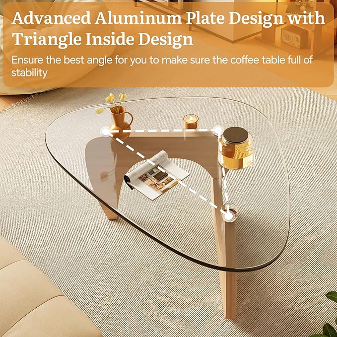 LUCKIIA Coffee Tables Glass Small Farmhouse Coffee Table Mid-Century Modern Wood Center Table for Living Room, Original Transparent, 45 Inch