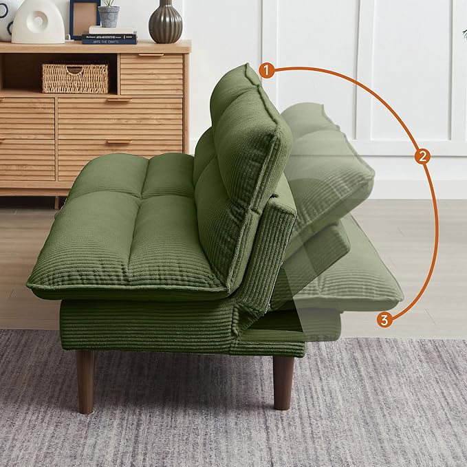 Futon Sofa Bed, 72" Small Couches for Small Spaces, Folding Love Seat Couch with Adjustable Back, Convertible Upholstered Sleeper Sofas for Living Room, Office, Apartment