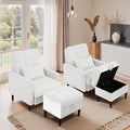 Lumibee Accent Chair with Storage Ottoman, Upholstered Comfy Reading Chair with Adjustable Reclining Backrest, Corduroy Fabric Lounge Chair Armchair for Living Room Bedroom, Set of 2, White