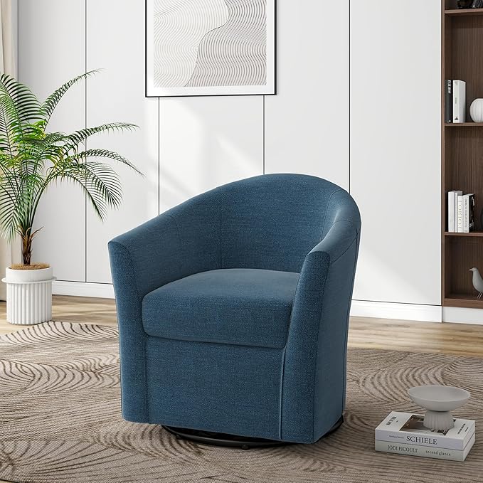 DREAMSIDEA Swivel Accent Chair Armchair, Modern Round Single Sofa Seating Comfy Reading Barrel Chairs for Living Room Bedroom (Blue, Set of 2)