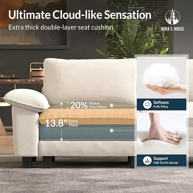 HERA'S HOUSE 3 Pieces Modular Sectional Sofa Sets, Oversized Couch Set with Loveseats and Armchair, Comfy Cloud Couches with Throw Pillows, 6-Seater Deep Seat Sofa for Living Room, Chenille Beige